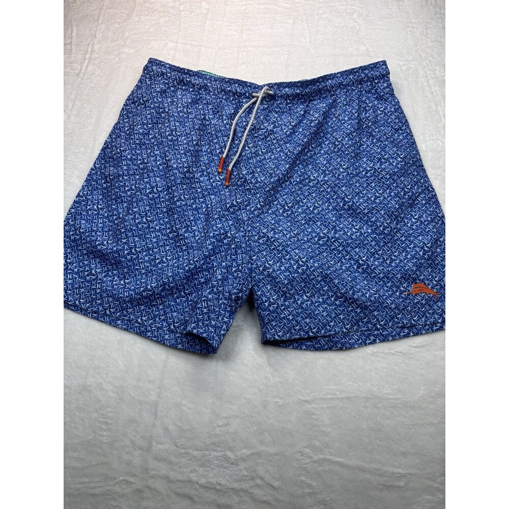 Tommy Bahama Swim Trunks Men's XL Blue / White Geometric Print Lined EUC Resort